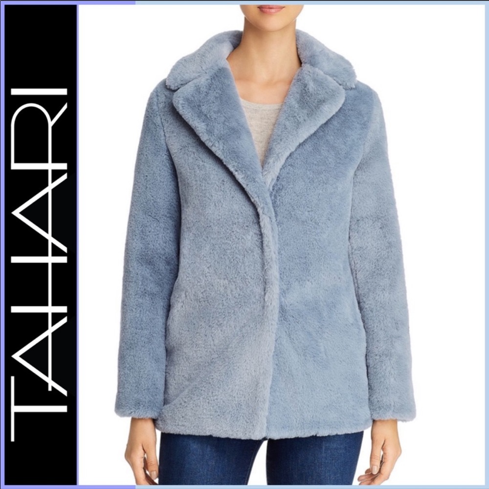 Blue grey tahari faux fur coat